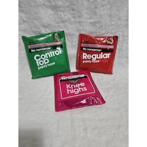 No Nonsense Vintage Hosiery Bundle Control Top Regular Pantyhose Knee Highs 3pk